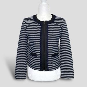 J Crew Women’s Zip Front Tweed Navy Striped Blazer Suit Jacket Academia Office